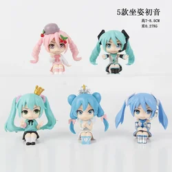 Set of 5 Kawaii Sitting Anime Girl Figures - Super Cute Birthday & Christmas Gift Toys (5pcs Miku in opp)