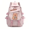 Anime Backpack for School Kids Girls Boys Leisure Simple Pink Schoolbag Anime Cute Capybara Loves Bubble Tea Travel Backpack Bag 1