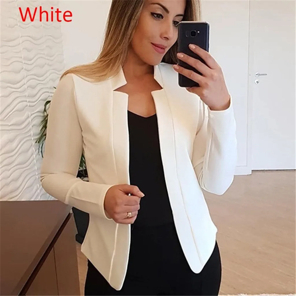 

Womens Blazers Solid Open Front Cardigan With Pocket Coat Outerwear Trench Coat Office Ladies Jacket Suit Daily Veste Femme