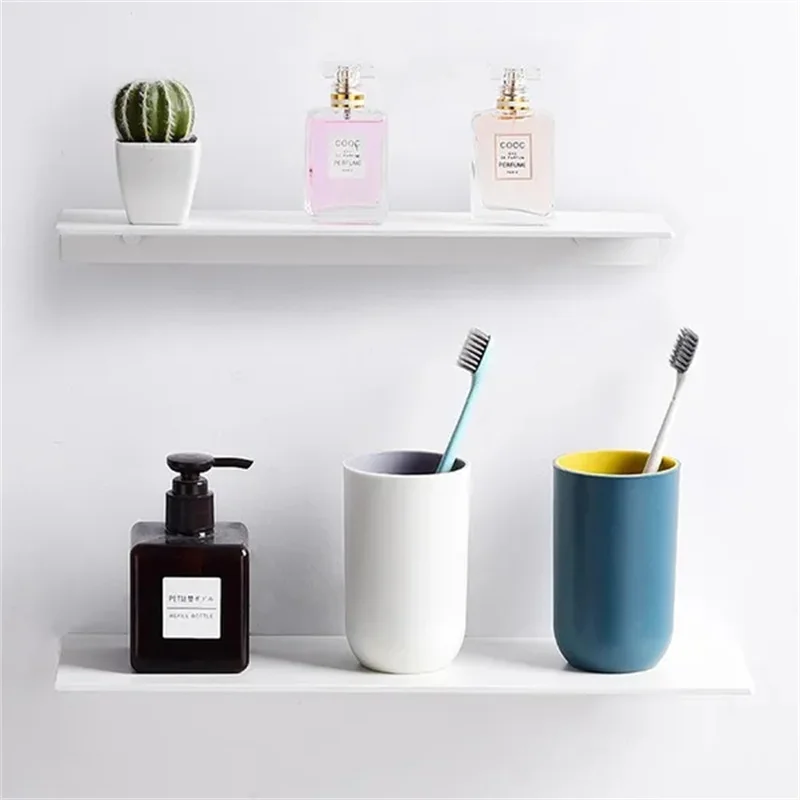 30/40/50CM Floating Shelf Wall Storage Shelves for Living Room Bathroom Kitchen Hanging Mounted White Black Bathroom Shelf 4