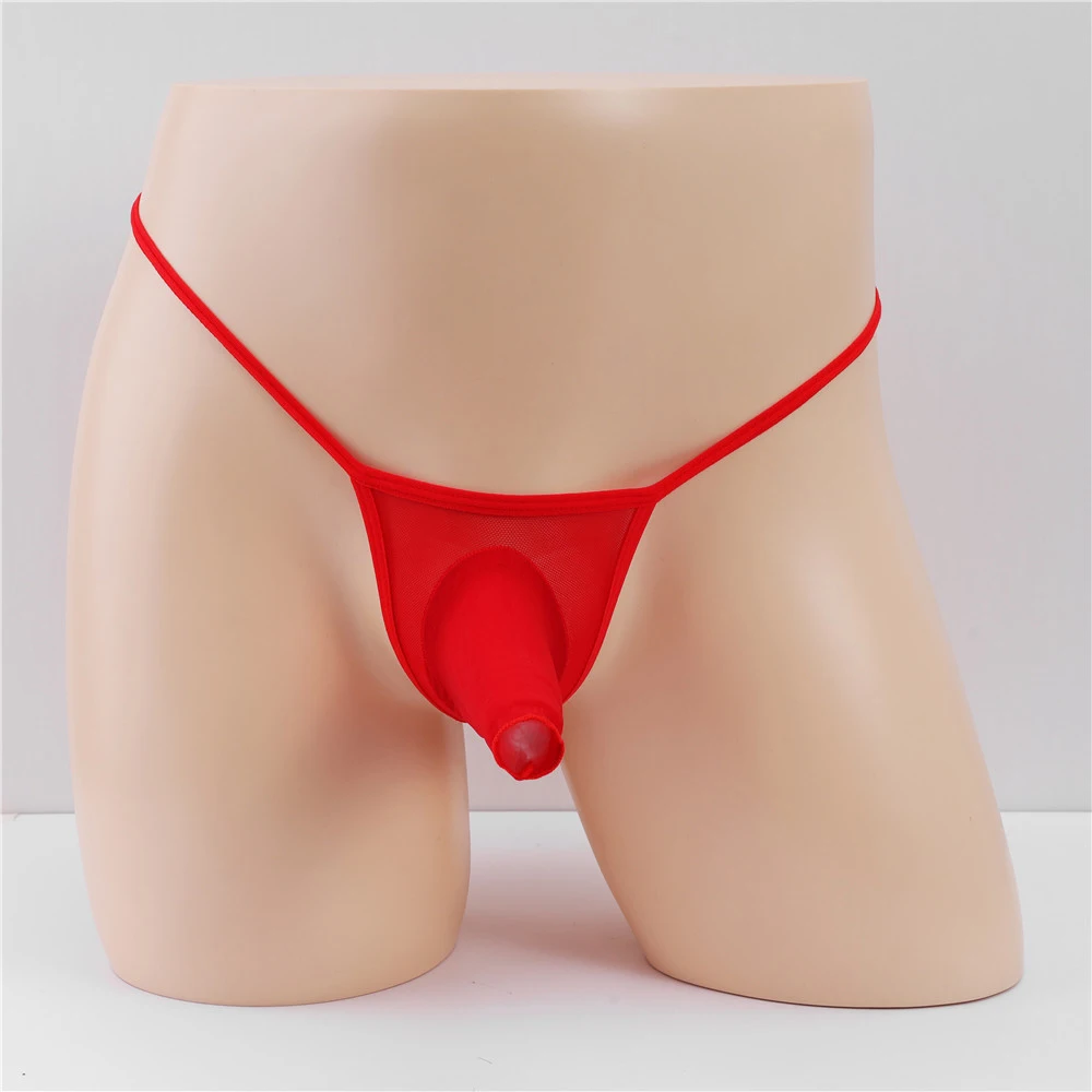 

Men'S Transparent Sheer Bugle Pouch Thong Ice Silk Stretch Thong Bulge Pouch Underwear Briefs Erotic Hombre Male Lingerie Tanga