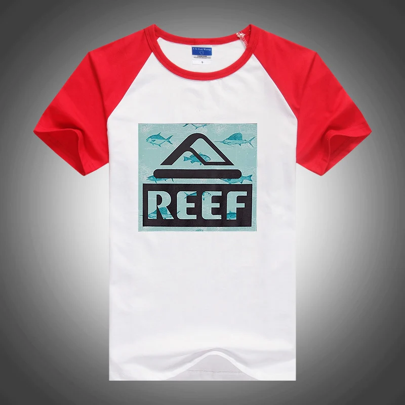 Reef 2023 men's new T-shirt color matching round neck short breathable patchwork casual Harajuku sports shirt