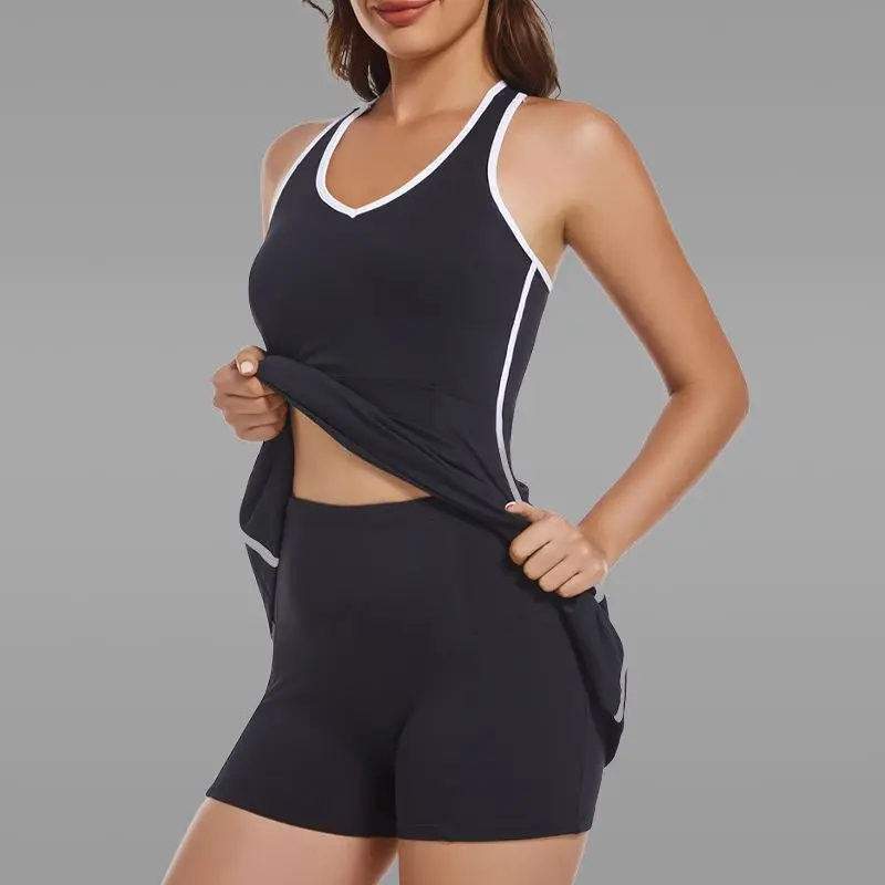 Sports Tennis Dress Quick-drying Breathable Slim Fit with Chest Pad Fitness Suit Summer Women's Sleeveless Badminton Uniform