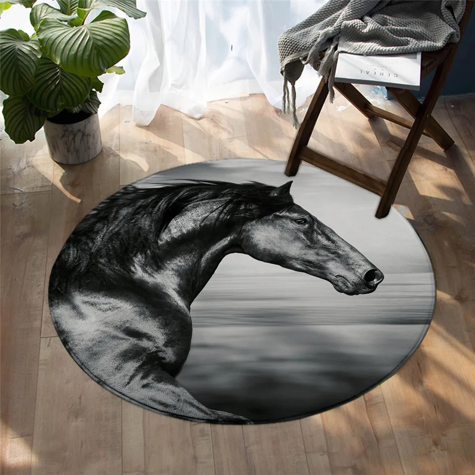 3D Running Horses Animal Round Carpet Tappetino Luxury Galloping Wild Horse Area Tappeti Tappetini Antiscivolo Sala Giochi Decorazione Camera Da Letto