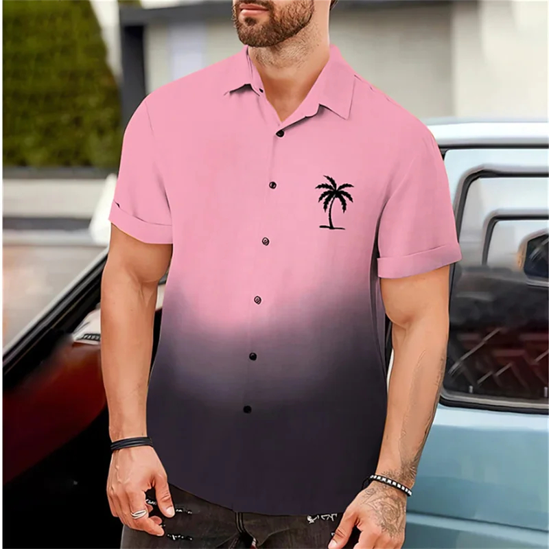 

Men's Shirt Summer Hawaiian Shirt Gradient Coconut Tree Print Pink Outdoor Street Short Sleeve Fashion Street Designer 7 Colors