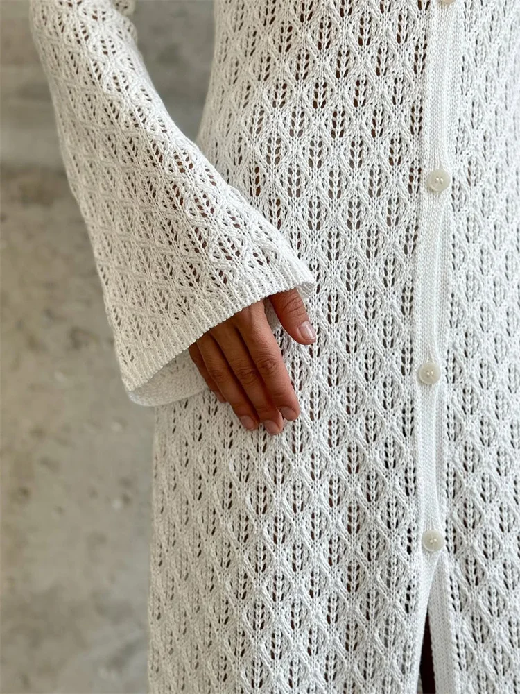 chinese dress ladies White linen micro mini loose knit beach dress main image 1