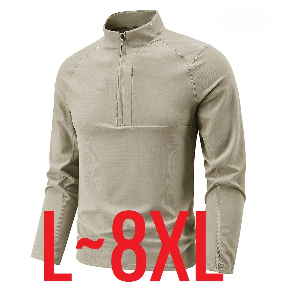 Quick Dry Men's Polo Shirt Stand Collar Pullover Male Long Sleeve Half Zipper Spring Big Size Plus Large 6XL 7XL 8XL Sport Golf