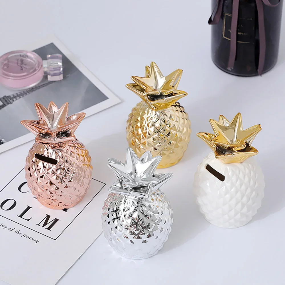 

Ceramic Pineapple Piggy Bank Money Saving Box Creative Gold Pineapple Ananas Decoration Nordic Home Desktop Craft Ornament