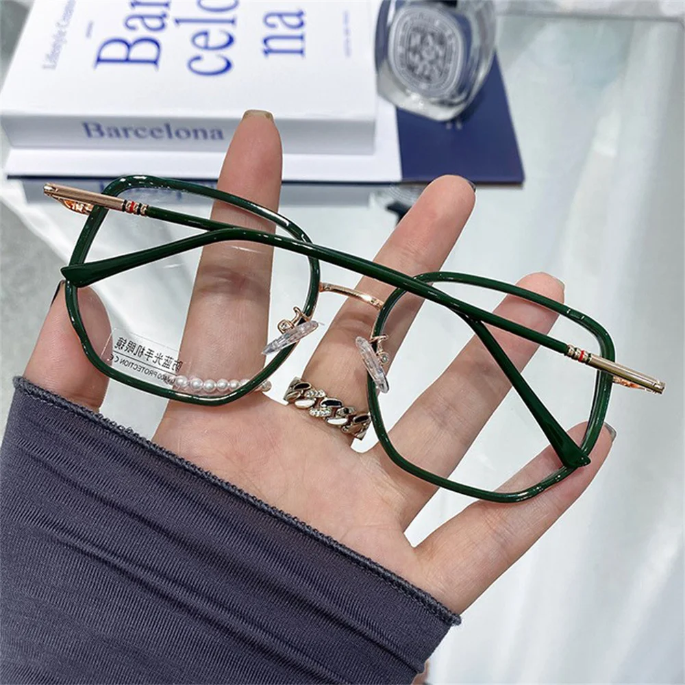 Myopia Glasses Elbru Oversized Square Myopia Glasses Women Men Fashion Block Blue Light