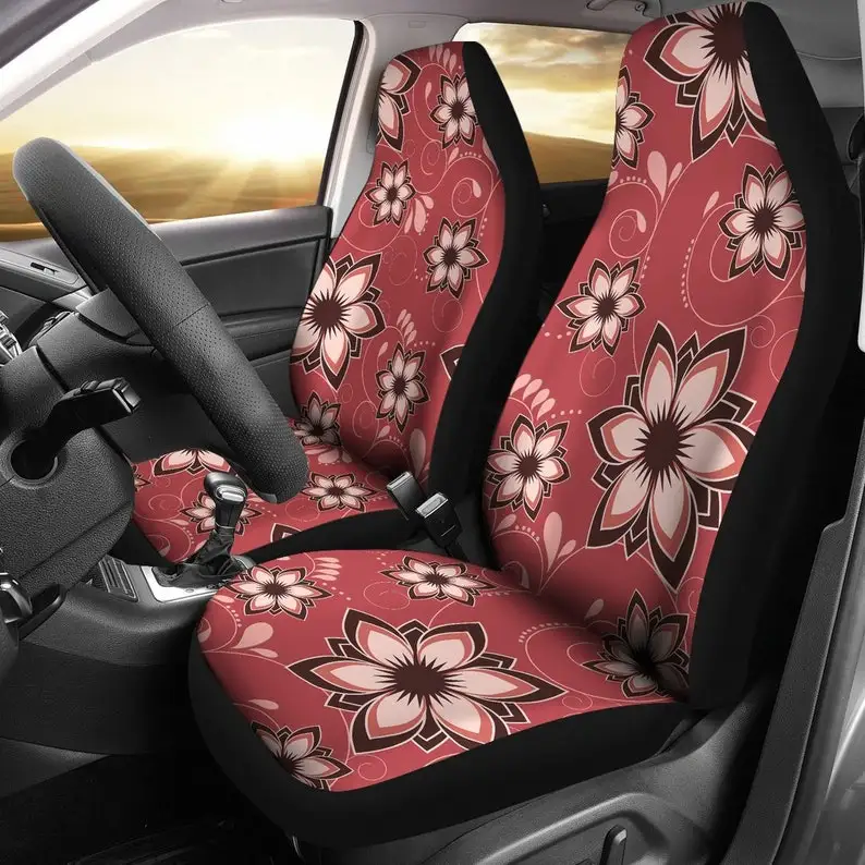 

Red Floral Flowers Decor Car Seat Covers Pair, 2 Front Seat Covers, Car Seat Covers, Car Seat Protector, Car Accessory