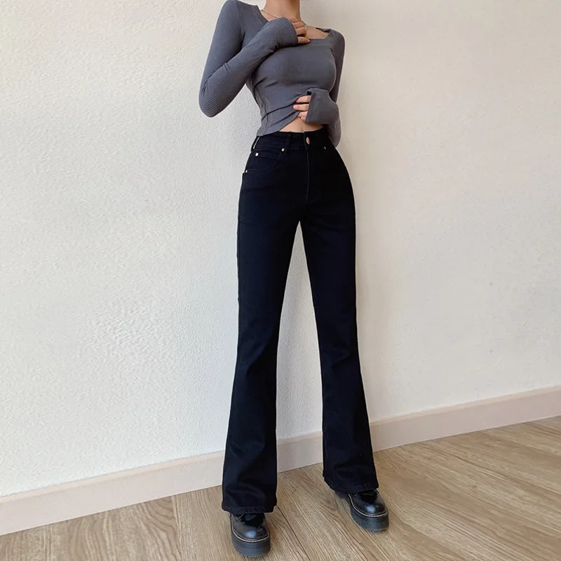 

Okuohao Skinny Bell Bottom Jeans High Waist Stretch Straight Slim Fit Flared Denim Pants Fashion Casual Wash Black Y2k Trousers