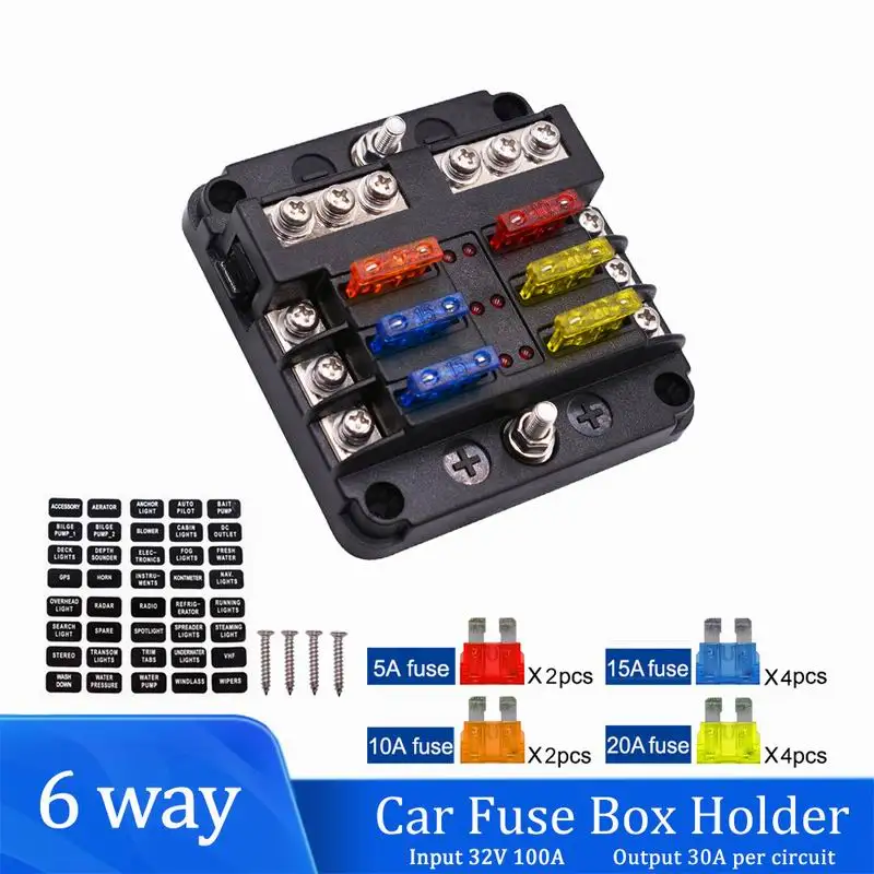 CarBoatFuseBoxHolderWith6Ways12WaysBladeFuseHolderBlock