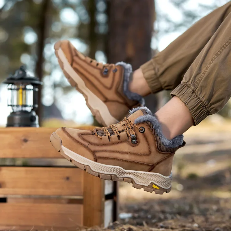 Winter Men's Genuine Leather Ankle Boots Men's Business Working Boots Fashion Warm Outdoor Snow Boots Waterproof Leather Shoes
