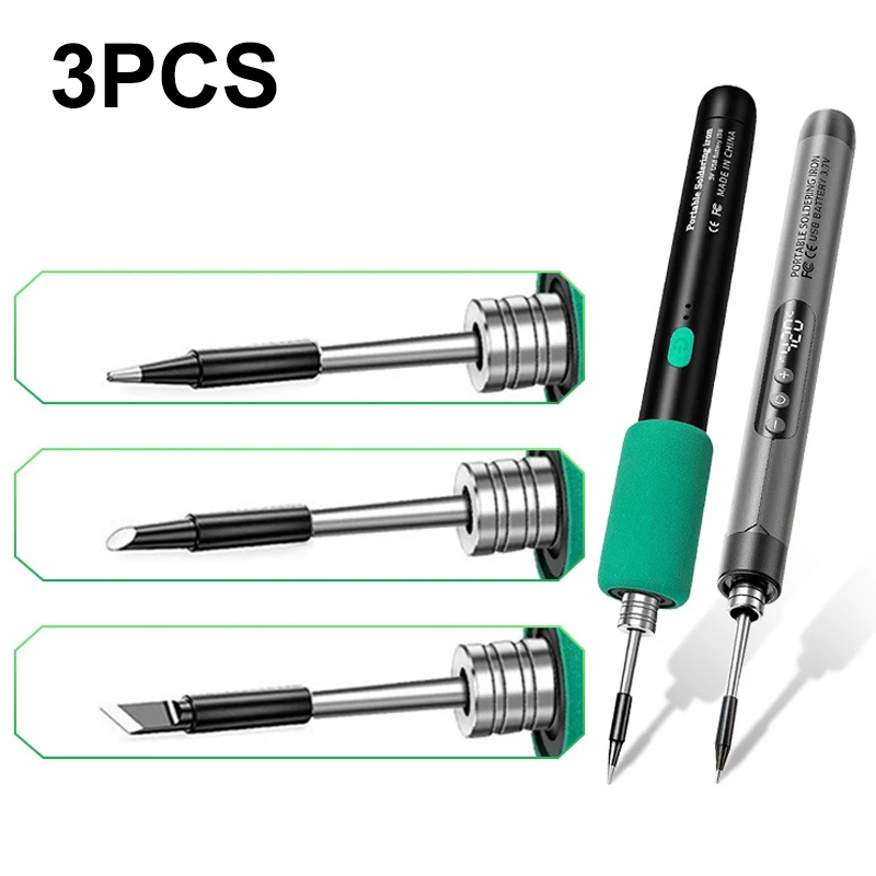 3Pcs Soldering Iron Tip USB Soldering Iron Tip 5V Battery Soldering Iron Tip Soldering Rework Accessories