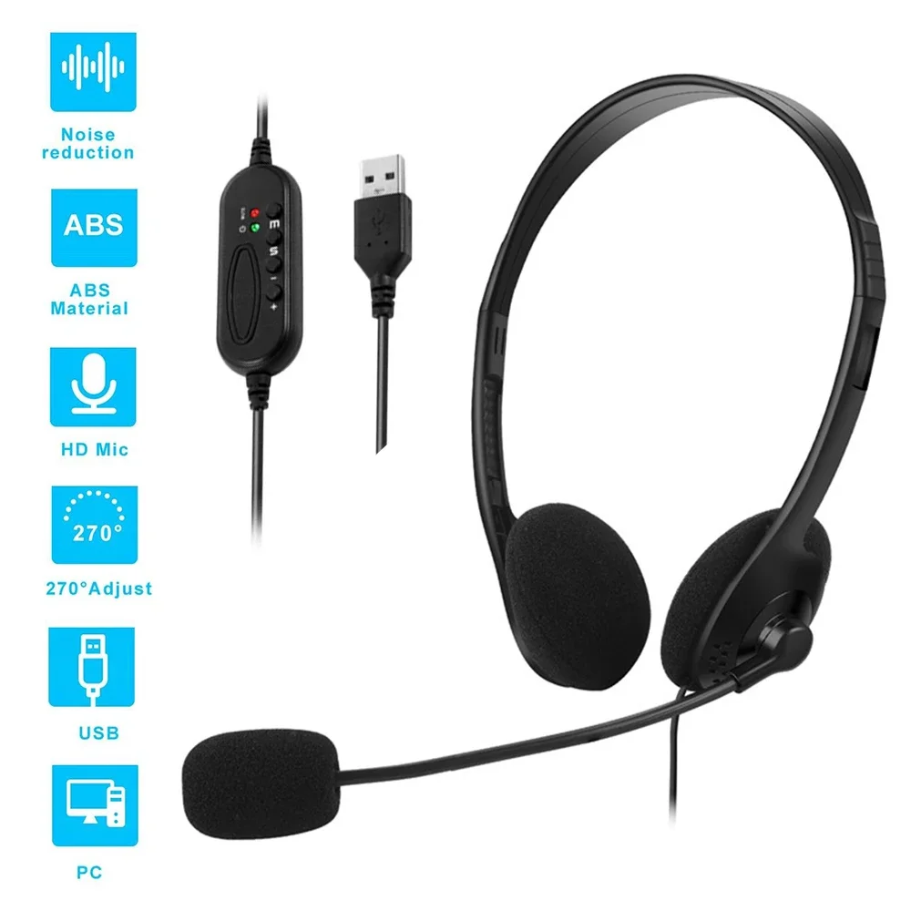 마이크가 있는 USB 노이즈 캔슬링 헤드셋, 컴퓨터 통화, 채팅 콜센터 헤드셋, 서비스 헤드셋