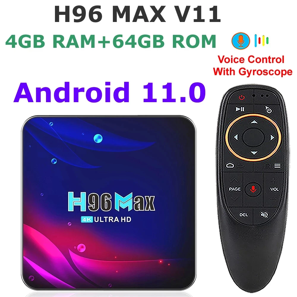 Android 11 Tv Box H96 Max V11 4G Ram 64G Rom Rk3318 2.4G/5G Dual Wifi 3D 4K Hdr Ultra Hd Set Top Box Lettore Multimediale Smart Tv Box