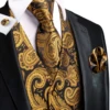 Hi-Tie Silk Mens Waistcoat Tie Set Gold Brown Orange Beige Ivory Khaki Bronze Sleeveless Jacket Suit Vest Necktie Hanky Cufflink 4