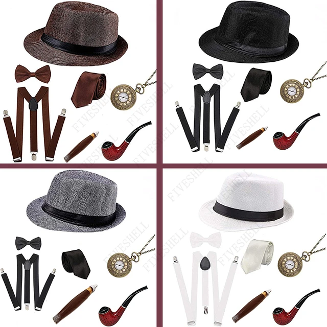 1920s Men Gatsby Costume Beard Peaky Blinders Costume Accessories Set 30s  Manhattan Gangster Beret Y-Back Suspender pocket watch - AliExpress