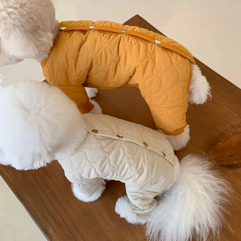 Pet Four-legged Padded Poodle Warm Winter Clothes Small Dog Down Jacket Solid Color Dog Clothes Thickened Open Shirt