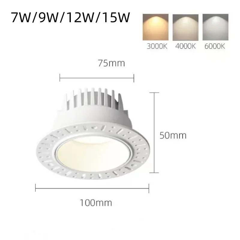 Borderless Embedded Anti Glare COB Downlight 7W 9W 12W 15W 85-265V Spotlight Ceiling Lamp Suitable For Hotel And villa led downlight,recessed ceiling spotlight,ceiling lamps