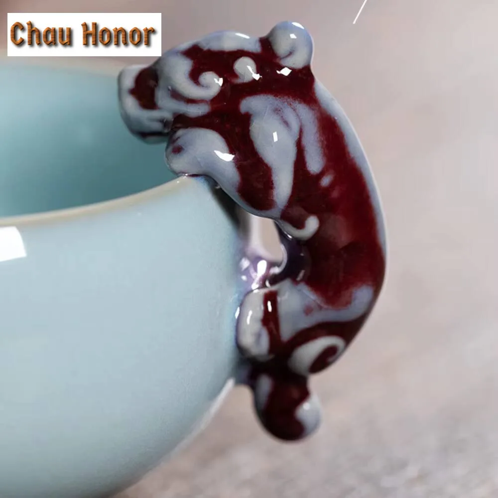 140ml Handmade Pixiu Longquan Celadon Teacup Top Grade Master Cup Creative Tea Pair Personal Chazhan Tea Ceremony Tea Set Craft