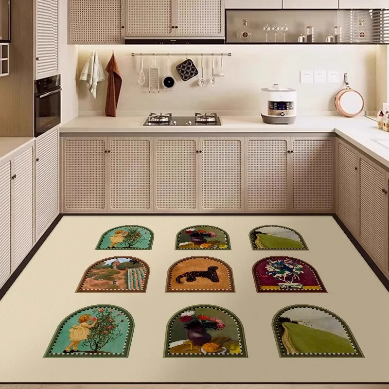 PVC Leather Kitchen Mat Retro Plaid Pattern Large Area Carpet Practical Waterproof Oil-proof Non-slip Balcony Rug Alfombra Tapis