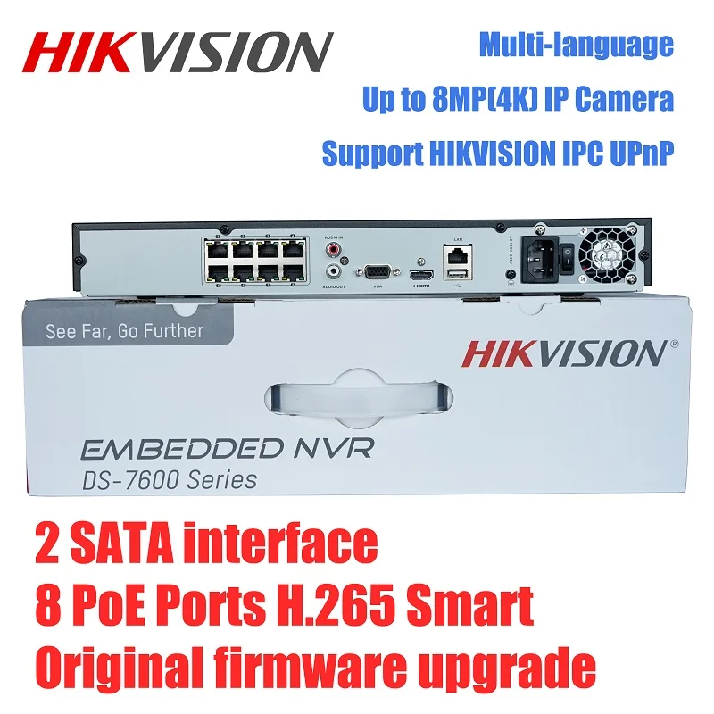 Сетевой видеорегистратор Hikvision 4K H.265 PoE NVR DS-7608NI-Q2/8P для IP-камеры CCTV сетевой с