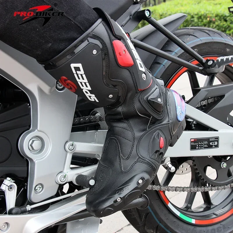 SPEED Riding Tribe Motorcycle Boots Professiona Biker Shoes Motorcycle Protective Gear Shift Microfibe Leather Boot Size 40-45