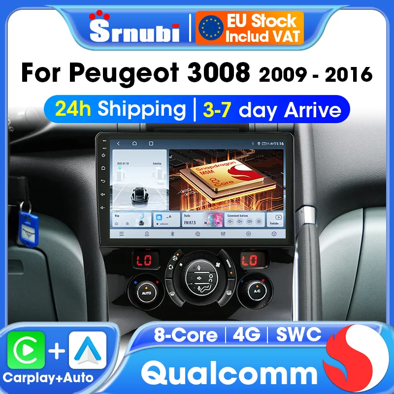 Radio samochodowe do Peugeot 3008 5008 AT MT Android Auto Carplay Odtwarzacz Multimedialny Nawigacja GPS 4G+WIFI Jednostka Główna