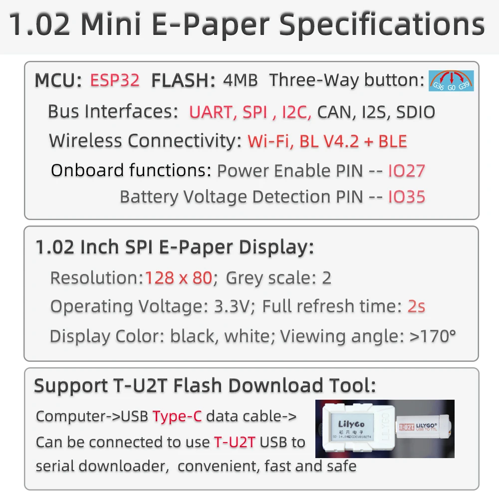 ® TTGO Mini E-Paper Core ESP32 1.02 Inch Display ESP32 PICO Wireless Wifi BLE Mo