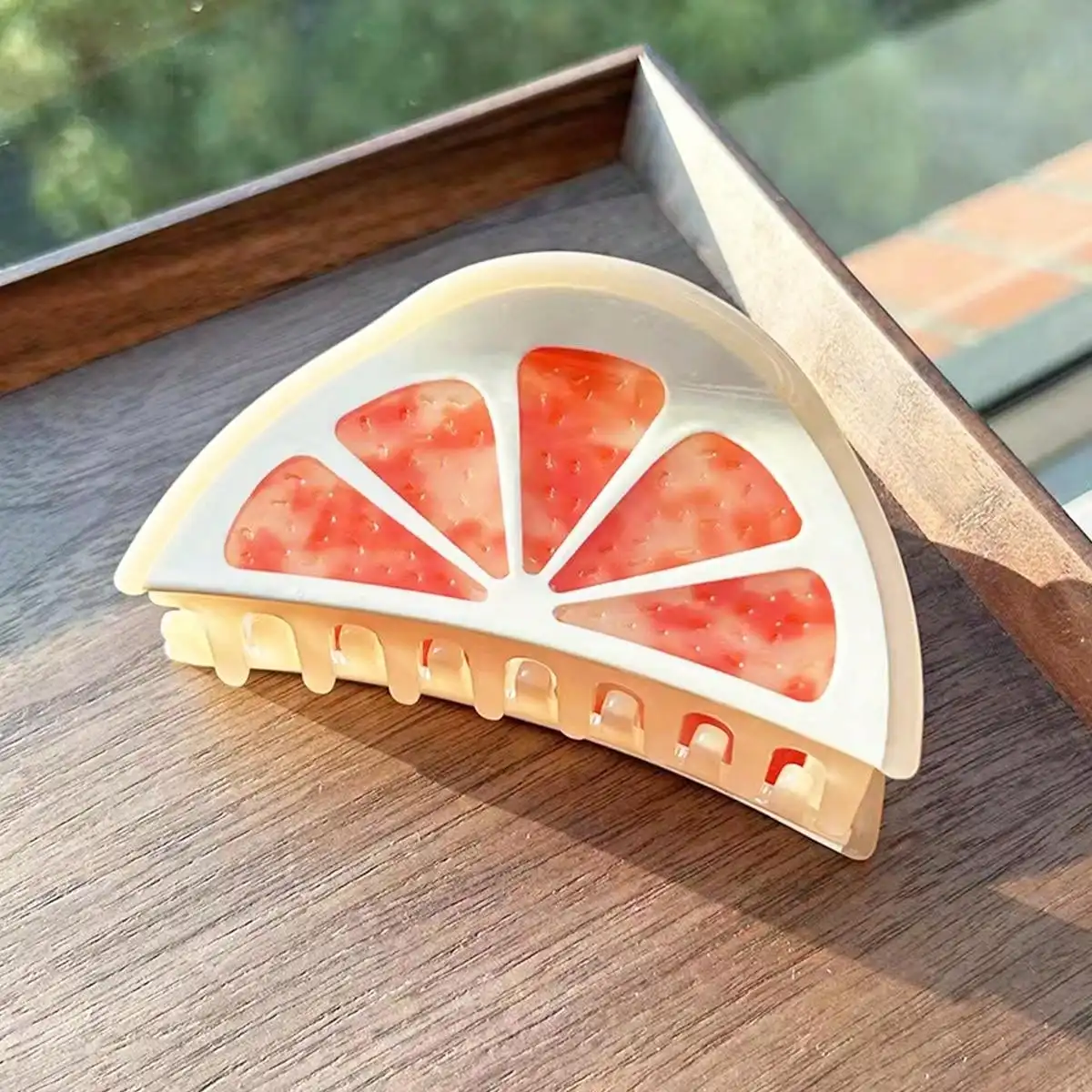 1 Stück Haarspange in Fruchtform, aus Essigmaterial, mit Grapefruit- und Avocado-Farbschema, große Größe – Detail 7