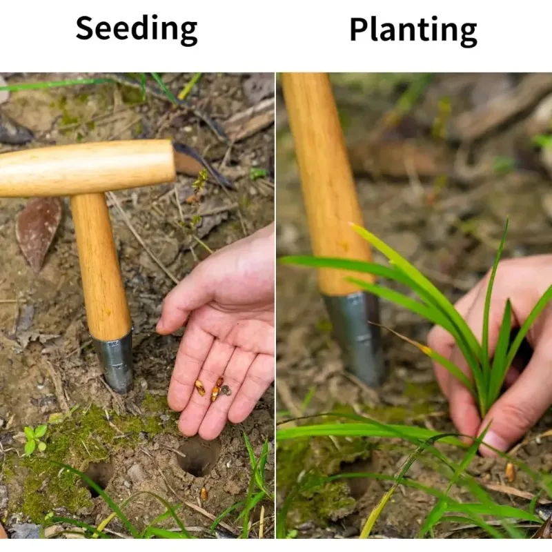 1pc Hand Dibber, Stainless Steel Sow Dibbler With Wood Handle, For Sowing Seeds, Transplanting Plants, Planting Bulbs, Digging