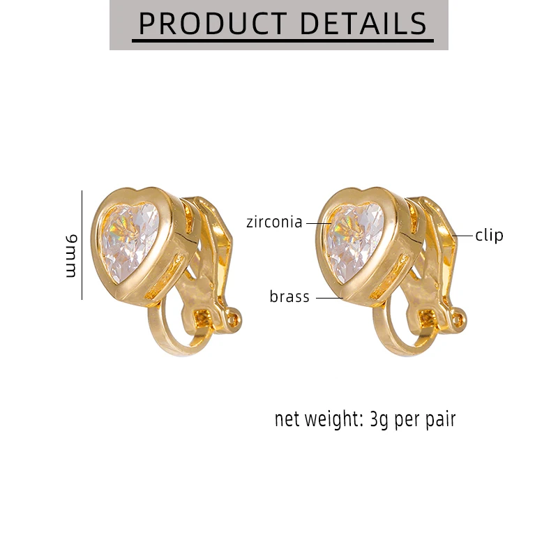 Cute Sparkly Round Heart Zirconia Non Pierced Earrings Female Graceful Elegance Clip on Earrings Women's Jewelry Trendy ear clip earrings clip earrings ear clip ear accessories