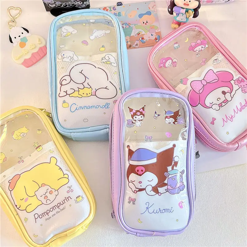 

Sanrio Animation Cinnamoroll My Melody Cute Transparent Student Pen Case Kuromi Hello Kitty Cosmetic Storage Bag PVC Pen Case