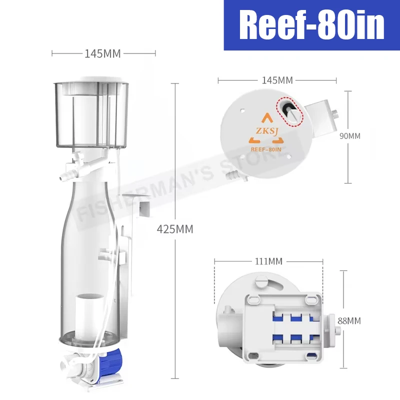 ZKSJ-Mini DC Protein Skimmer for Fish Tanks, Hang On Back, Up to