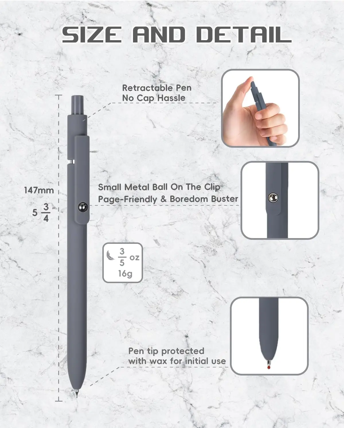 Zanshi Black and White Gray Set Gel Pen, Retractable Gel Pen, Quick Drying Ink Pen, Fine Nib, Advanced Smooth Writing Pen, Aesth 6
