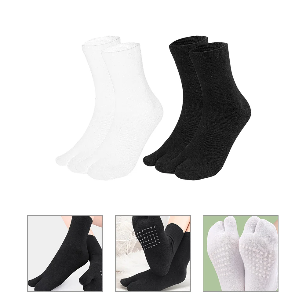

2 Pairs Tabi Socks Non-skid Toe Women Non-slip Resistant Split Cotton Separated Proof