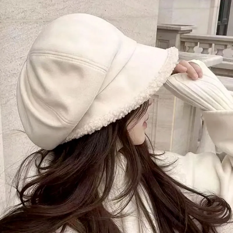 Women Beret Women Hats Winter Retro Velvet Octagonal Thickened Warm Casual Hat