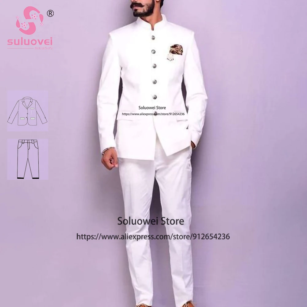 

(Customized Size Color) Fashion Indian Style Groom Suits For Men Wedding 2 Piece Pants Set Formal Dinner Tuxedo Terno Masculinos