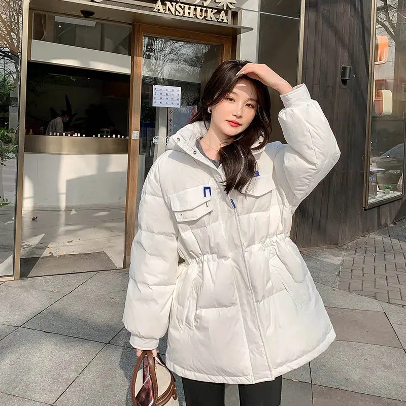 

Winter Women's Hooded Down Jacket Korean Fashion Thickened Thermal Coat Casual Windproof Oversized Cotton Jacket