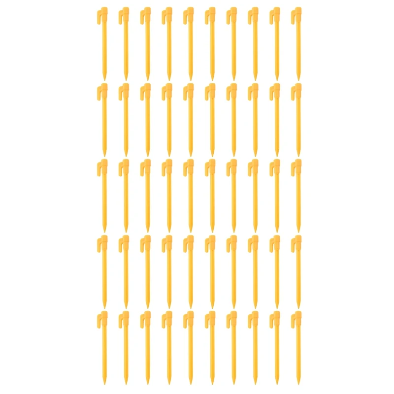 

50Pcs Camping Tools Plastic Tent Pegs Nails Sand Ground Stakes Outdoor Camping Tent Awning Yellow Tent Accessories