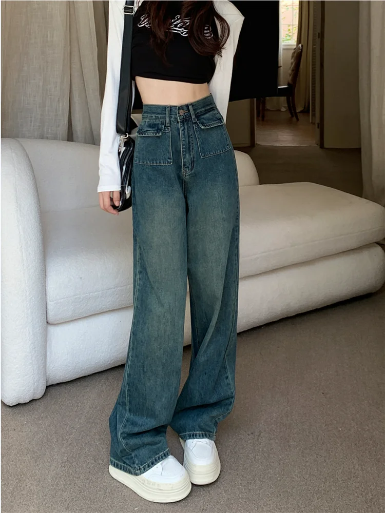 

High Waist Straight Jeans Women's Autumn 2022 New Blue Loose And Versatile Thin Wide Leg Pants Denim Trousers