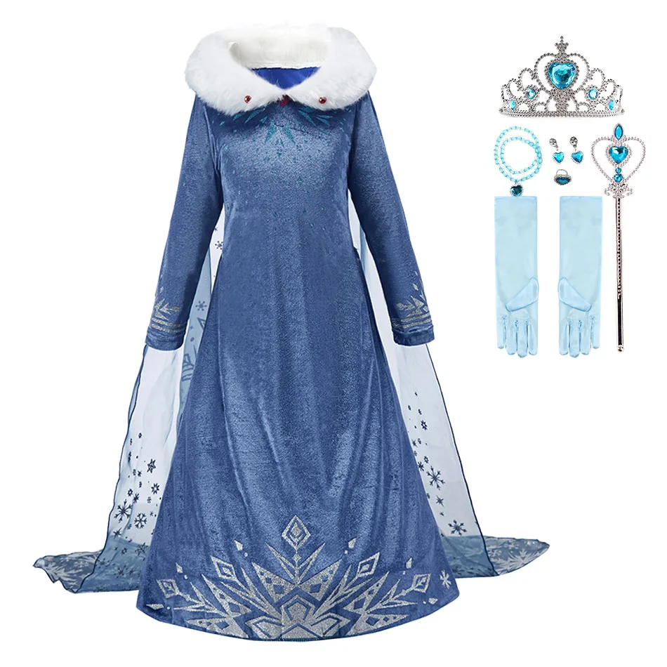 

Princess Dress Girl Frozen Elsa Cosplay Halloween Costume Children Birthday Party Dresses Kids Carvinal Fancy Dress