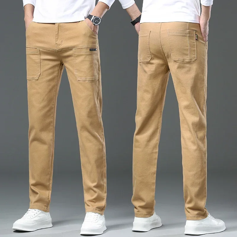 Men White Khaki Fabric Cotton Joggers Cargo Pants Classic Style Slim Trousers Male Brand Clothing Korea High Quality Y2K Jeans 6