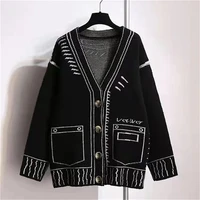 Print Graffiti Cardigan Women Long Sleeve Top Y2K Loose V-neck Sweater Autumn Winter Streetwear Knitted Female Cardigans Coat - Image 6