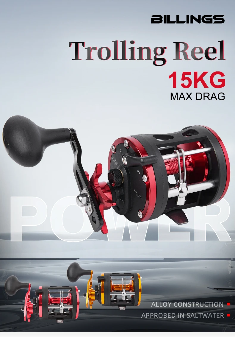 BILLINGS Trolling Drum Angelrolle 3+1bb Meer Salzwasser Angelrollen Links/Rechts Hand Inshore Surf Runde Baitcastingrolle – Detail 1