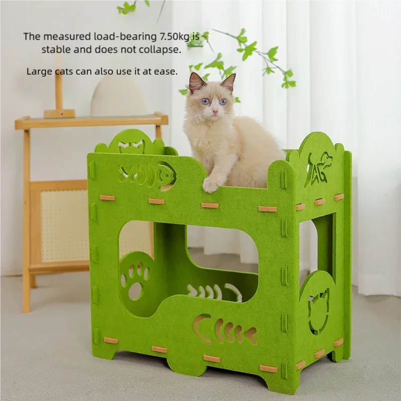 Felt Cat House 2-Layer Scratching Board Indoor Multi-Functional Pet Bed Removable Washable Breathable for Large Cats Kittens 4