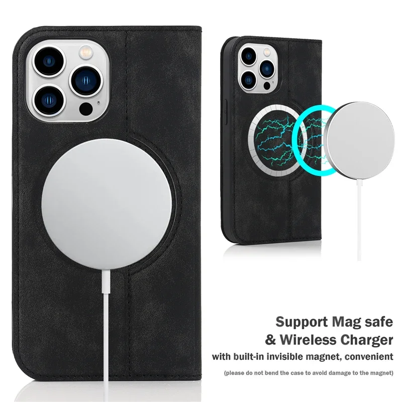 Leather RFID Wallet Card Holder with MagSafe Flip Case and Stand Cover
