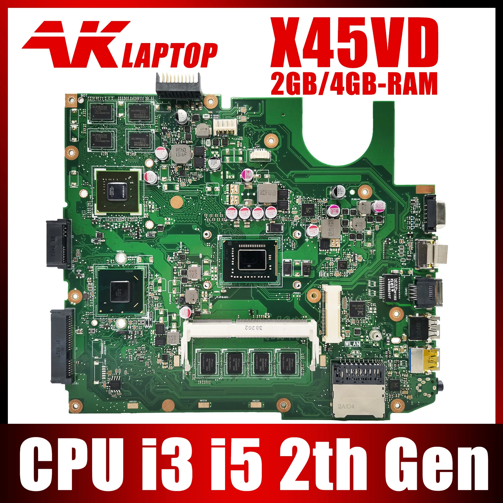 

X45VD Mainboard For ASUS X45C F45VD F45C Laptop Motherboard I3-2370M Support i3 i5 2GB/4GB-RAM UMA/GT610M