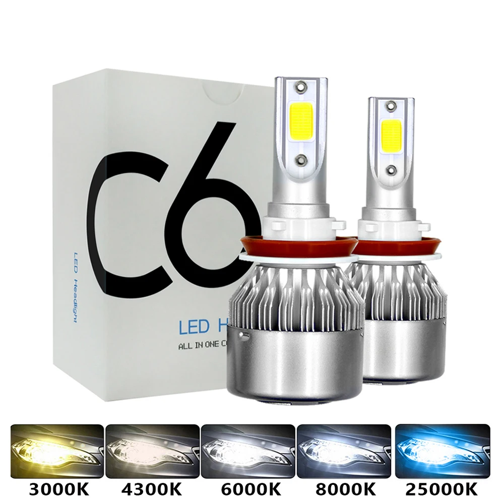 C6 H1 H3 Led Headlight Bulbs H7 LED Car Lights H4 880 H11 HB3 9005 HB4 9006 H13 6000K 72W 12V 8000LM Auto Headlamps led lights led bulbs led headlights led car lights led car headlights car headlamps